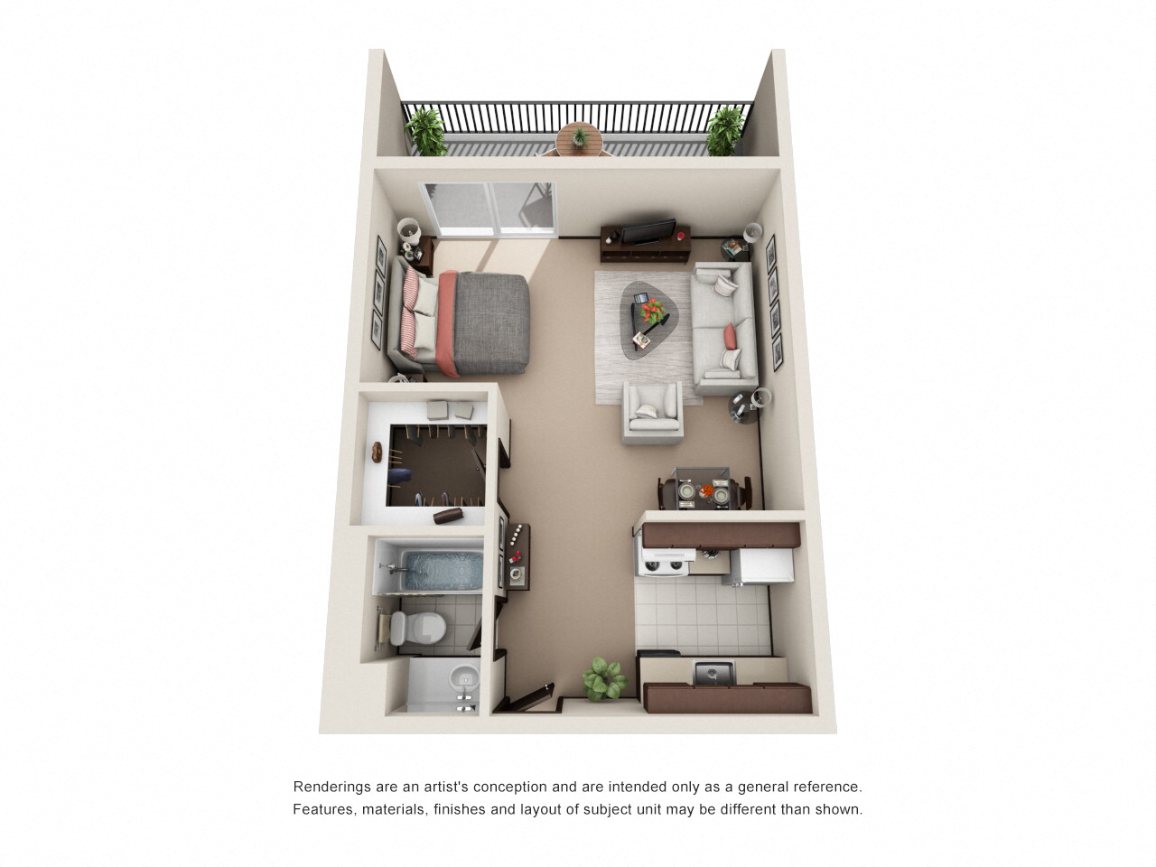 Floor plan for studio, 1 bath, 510 sqft